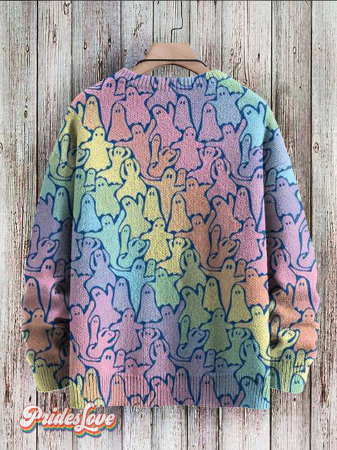 Rainbow Ghosts Art Pattern Print Casual Knit Pullover Sweatshirt