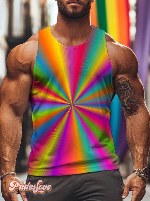 Rainbow Gradient Emission Stripes LGBTQ Gay Print Men’s Tank Top Multicolor / S