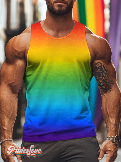 Rainbow Gradient LGBTQ Gay Print Men’s Tank Top Multicolor / S