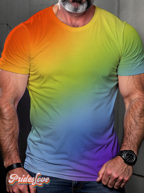 Rainbow Gradient LGBTQ Gay Print T-shirt Multicolor / S