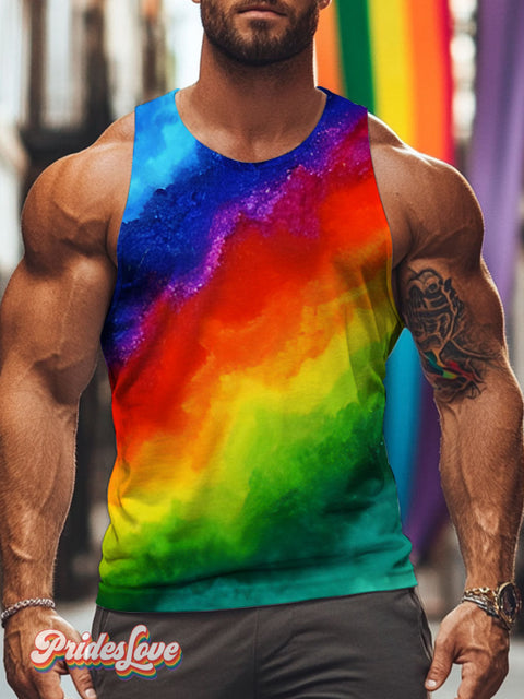 Rainbow Gradient Smudge LGBTQ Gay Print Men’s Tank Top Multicolor / S