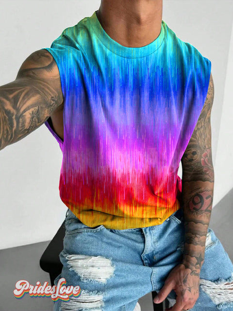 Rainbow Gradient sparkle LGBTQ Gay Print Men’s Wide Shoulder Vest Multicolor / S