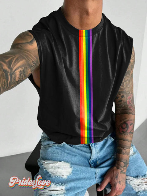 Rainbow Gradient Stripes Lgbtq Gay Print Men’s Wide Shoulder Vest Colorful / S