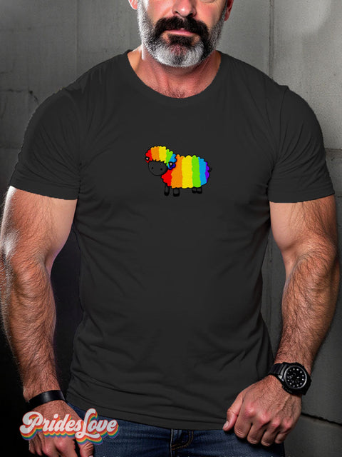 Rainbow Gradient Stripes Sheep Lgbt Gay Print T-Shirt Black / S