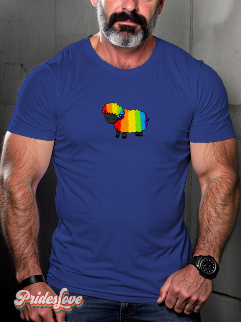 Rainbow Gradient Stripes Sheep Lgbt Gay Print T-Shirt Royalblue / S