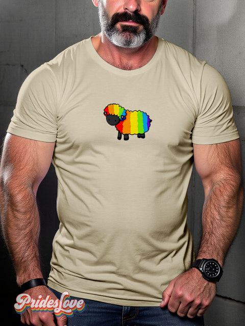 Rainbow Gradient Stripes Sheep Lgbt Gay Print T-Shirt Sand / S