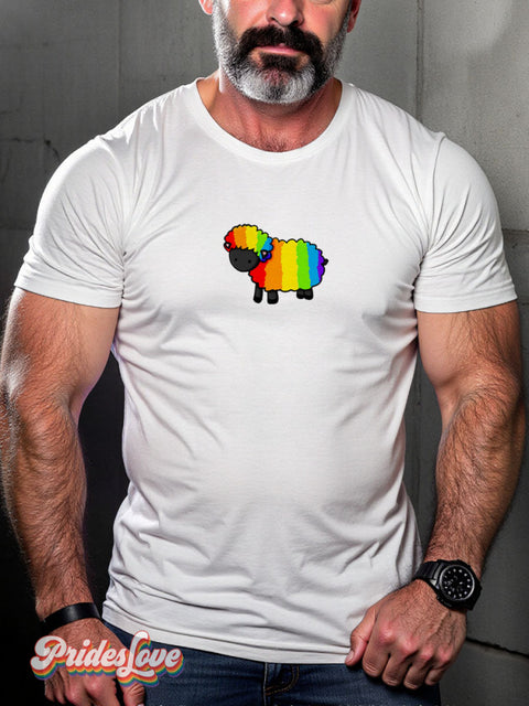 Rainbow Gradient Stripes Sheep Lgbt Gay Print T-Shirt White / S