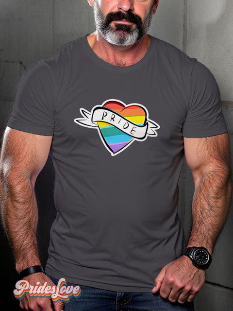 Rainbow Heart Pride Rainbow LGBTQ Gay Print T-shirt Gray / S