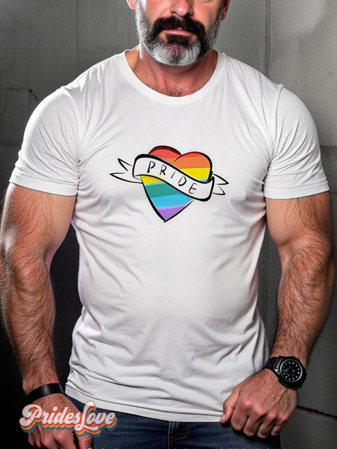 Rainbow Heart Pride Rainbow LGBTQ Gay Print T-shirt White / S