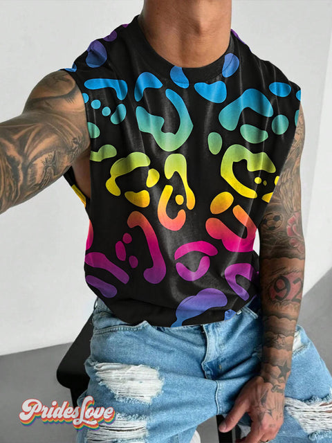 Rainbow Leopard print LGBTQ Gay Print Men’s Wide Shoulder Vest Multicolor / S