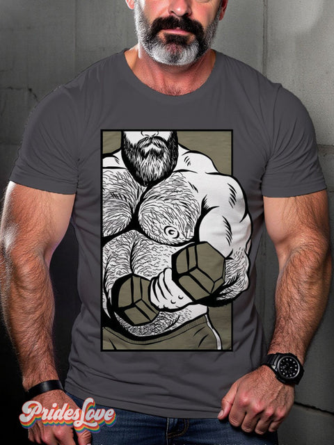 Rainbow Lgbt Gay Bear Gym Biceps Print T-Shirt Gray / S