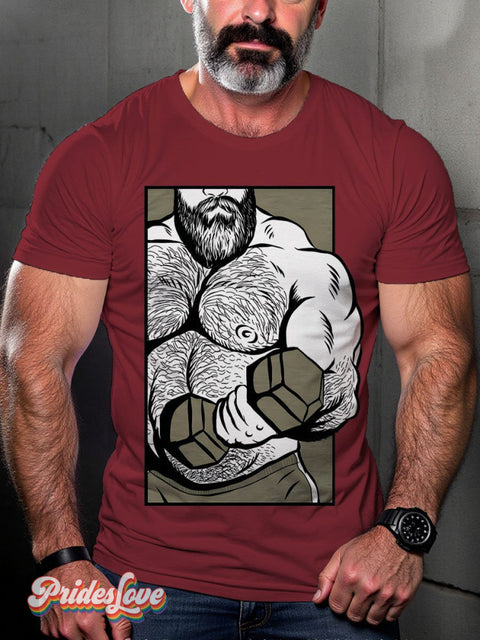 Rainbow Lgbt Gay Bear Gym Biceps Print T-Shirt Red / S