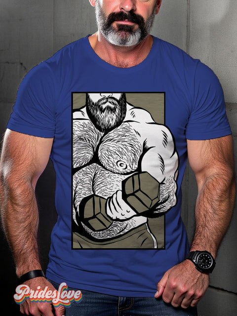 Rainbow Lgbt Gay Bear Gym Biceps Print T-Shirt Royalblue / S