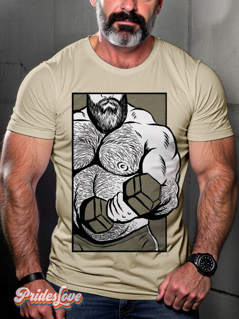 Rainbow Lgbt Gay Bear Gym Biceps Print T-Shirt Sand / S