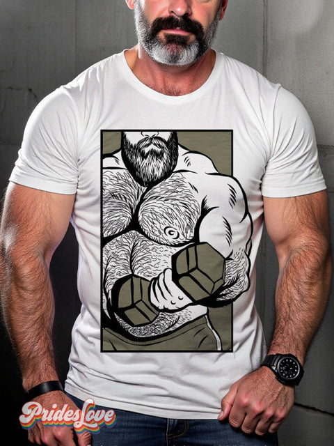 Rainbow Lgbt Gay Bear Gym Biceps Print T-Shirt White / S