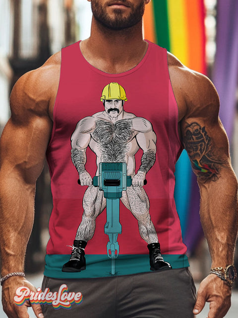 Rainbow Male Body Muscle LGBTQ Gay Print Men’s Tank Top Multicolor / S