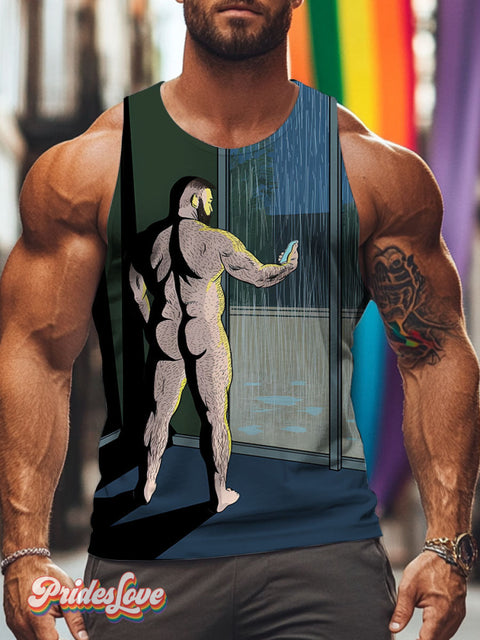 Rainbow Male Body Rain LGBTQ Gay Print Men’s Tank Top Multicolor / S