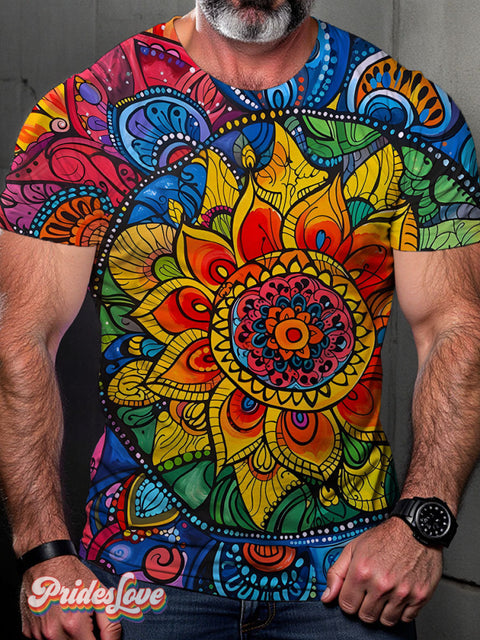 Rainbow Mandala Mirage Lgbt Gay Art Print T-Shirt Multicolor / S