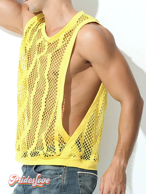 Rainbow Men’s Breathable Cutout Tank Top Yellow / S