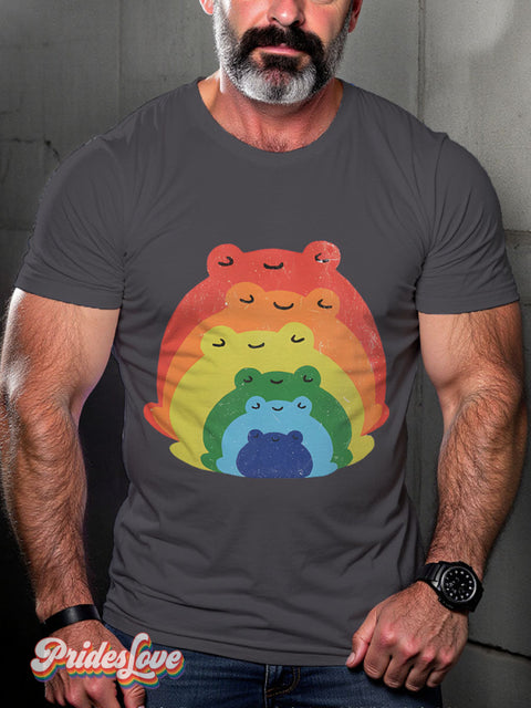 Rainbow Pride Frogs Rainbow LGBTQ Gay Print T-shirt Gray / S