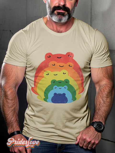 Rainbow Pride Frogs Rainbow LGBTQ Gay Print T-shirt Sand / S