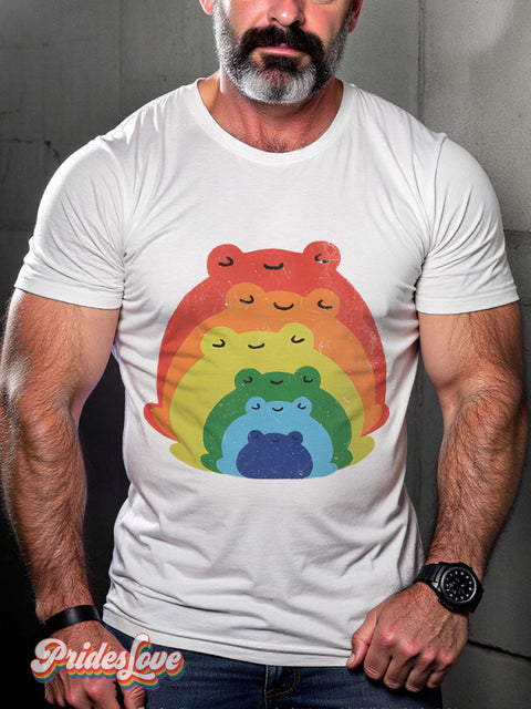 Rainbow Pride Frogs Rainbow LGBTQ Gay Print T-shirt White / S