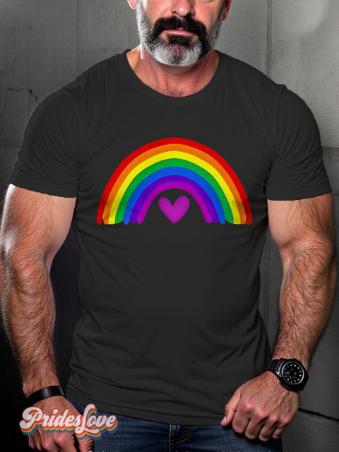 Rainbow Pride Heart LGBTQ Gay Print T-shirt Black / S
