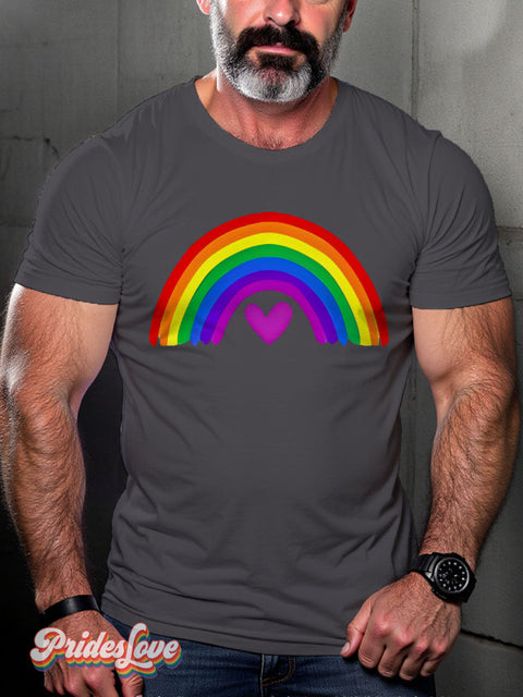 Rainbow Pride Heart LGBTQ Gay Print T-shirt Gray / S
