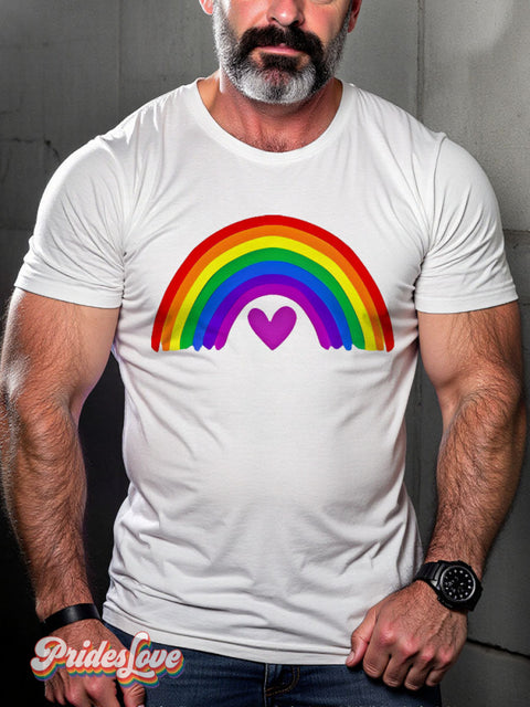 Rainbow Pride Heart LGBTQ Gay Print T-shirt White / S