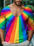 Rainbow Radial Fringe Lgbt Gay Vintage Print Casual 100% Cotton Shirt Multicolor / S