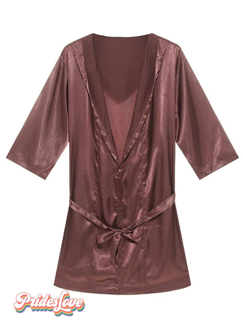 Rainbow Sexy Short sleeve Pajamas Shirt brown / M