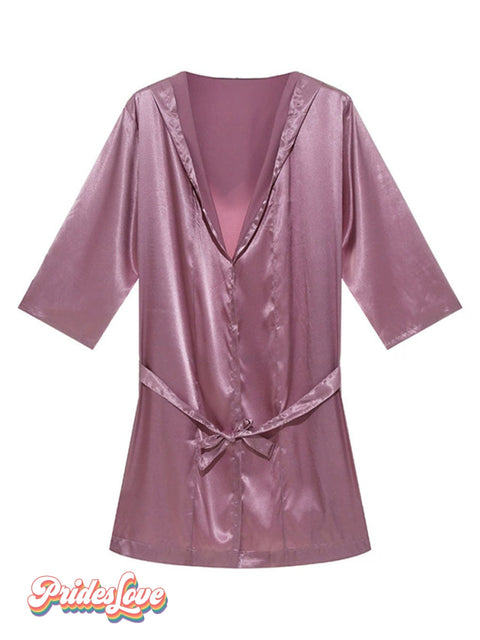 Rainbow Sexy Short sleeve Pajamas Shirt LightPink / M