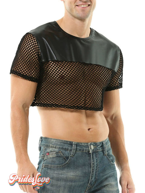 Rainbow Sexy transparent fishing net hollow T-shirt