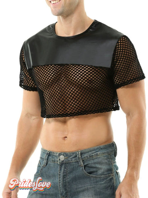 Rainbow Sexy transparent fishing net hollow T-shirt