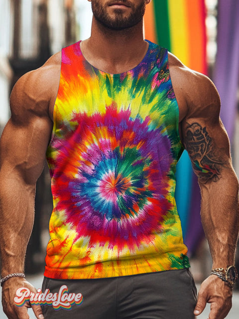 Rainbow Tie Dye LGBTQ Gay Print Men’s Tank Top Multicolor / S