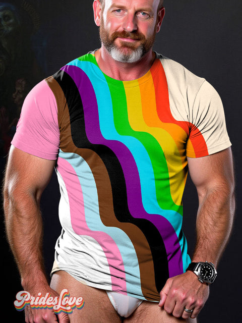 Rainbow Wave Gradient Pride Casual Print T-Shirt