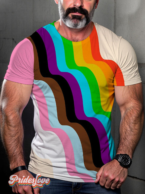 Rainbow Wave Gradient Pride Casual Print T-Shirt Multicolor / S