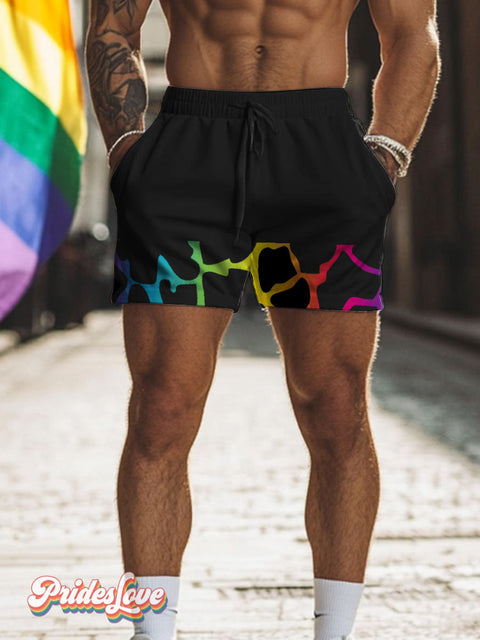Rainbow Wavy Stripes LGBTQ Gay Print Men’s Beach Shorts Multicolor / S