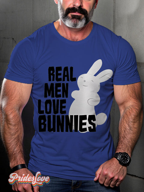 Real Men Love Bunnies Rainbow LGBTQ Gay Print T-shirt RoyalBlue / S