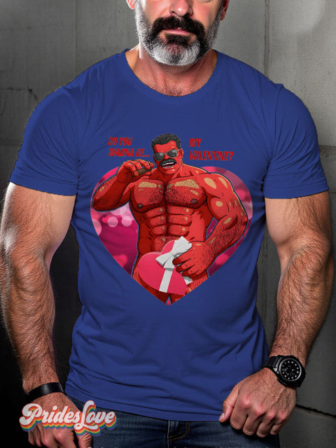 Red Valentine LGBTQ Gay Print T-shirt Blue / S