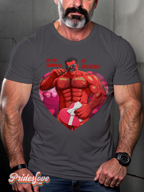 Red Valentine LGBTQ Gay Print T-shirt Gray / S