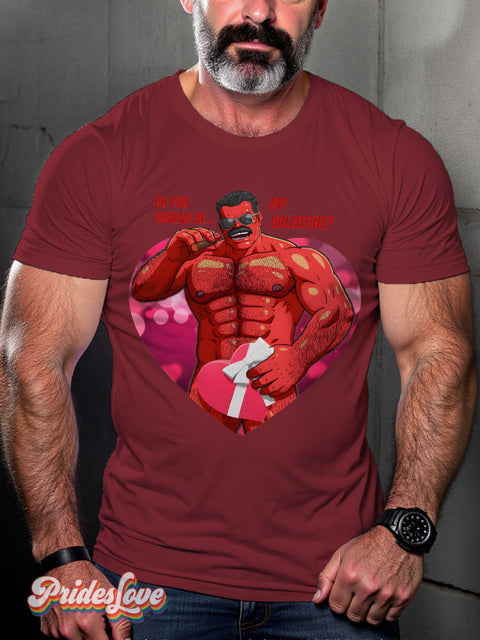 Red Valentine LGBTQ Gay Print T-shirt Maroon / S