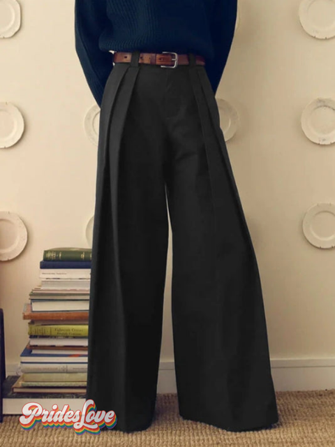 Retro Men’s High Waist Straight Casual Pants Black / S