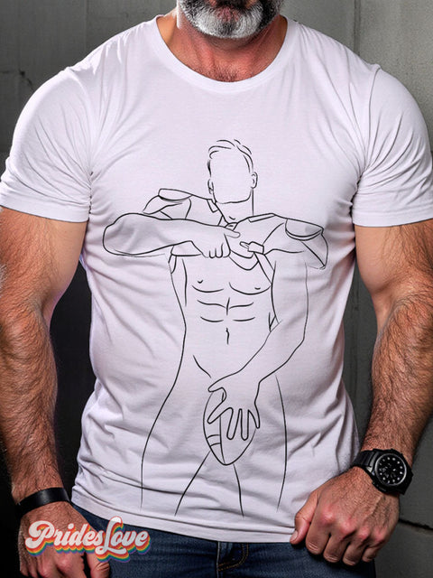 Rugby Player Male Figure Rainbow LGBTQ Gay Print T-shirt Multicolor / S