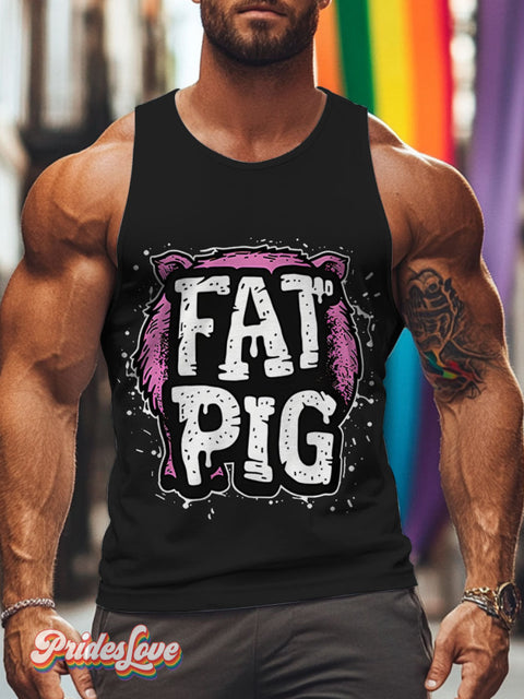 Sassy Fat Pig Pride Bold Statement Gay Bear Lgbt Rainbow Print Men’s Tank Top Multicolor / S