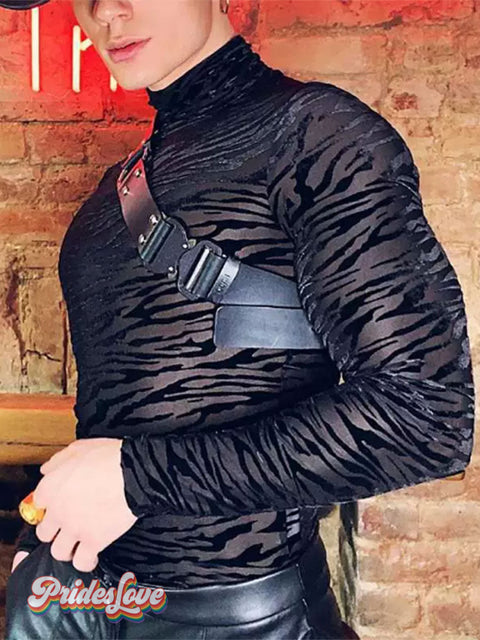 Satin Patchwork Slim Fit Casual Black Shirt