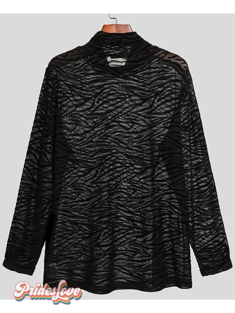 Satin Patchwork Slim Fit Casual Black Shirt