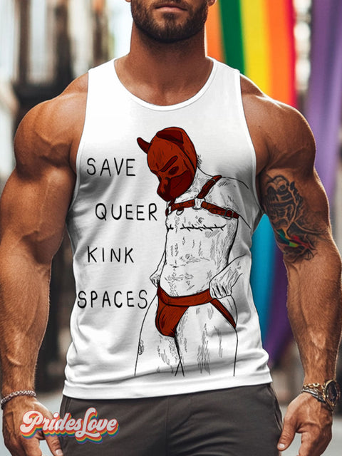 Save Queer Kink Spaces Puppy Rainbow LGBTQ Gay Print Men’s Tank Top Multicolor / S