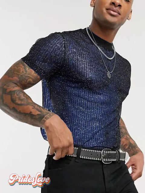 See-Through Thin Casual Black Shirt Blue / S