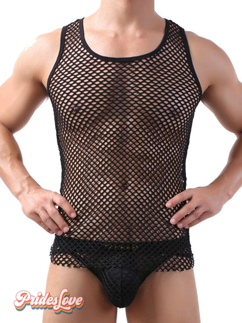 Sexy fishing Net hollow Men’s Tank Top black / S